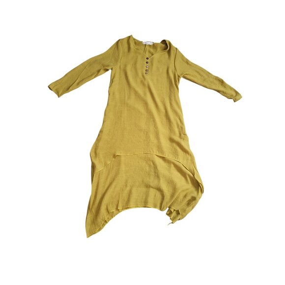 Yellow Asymmetrical Hem Long Sleeve Tunic Dress Large - Picture 4 of 7